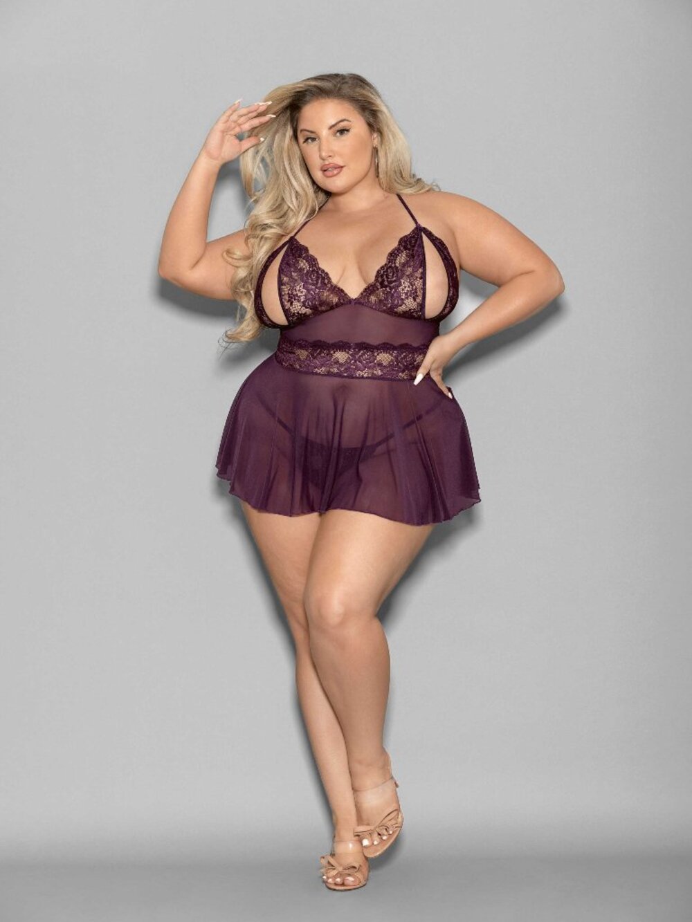 Escante Shorty Babydoll - Queen Size - Plum Fast Shipping